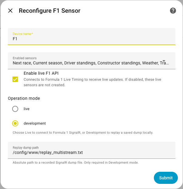 Developer mode configuration